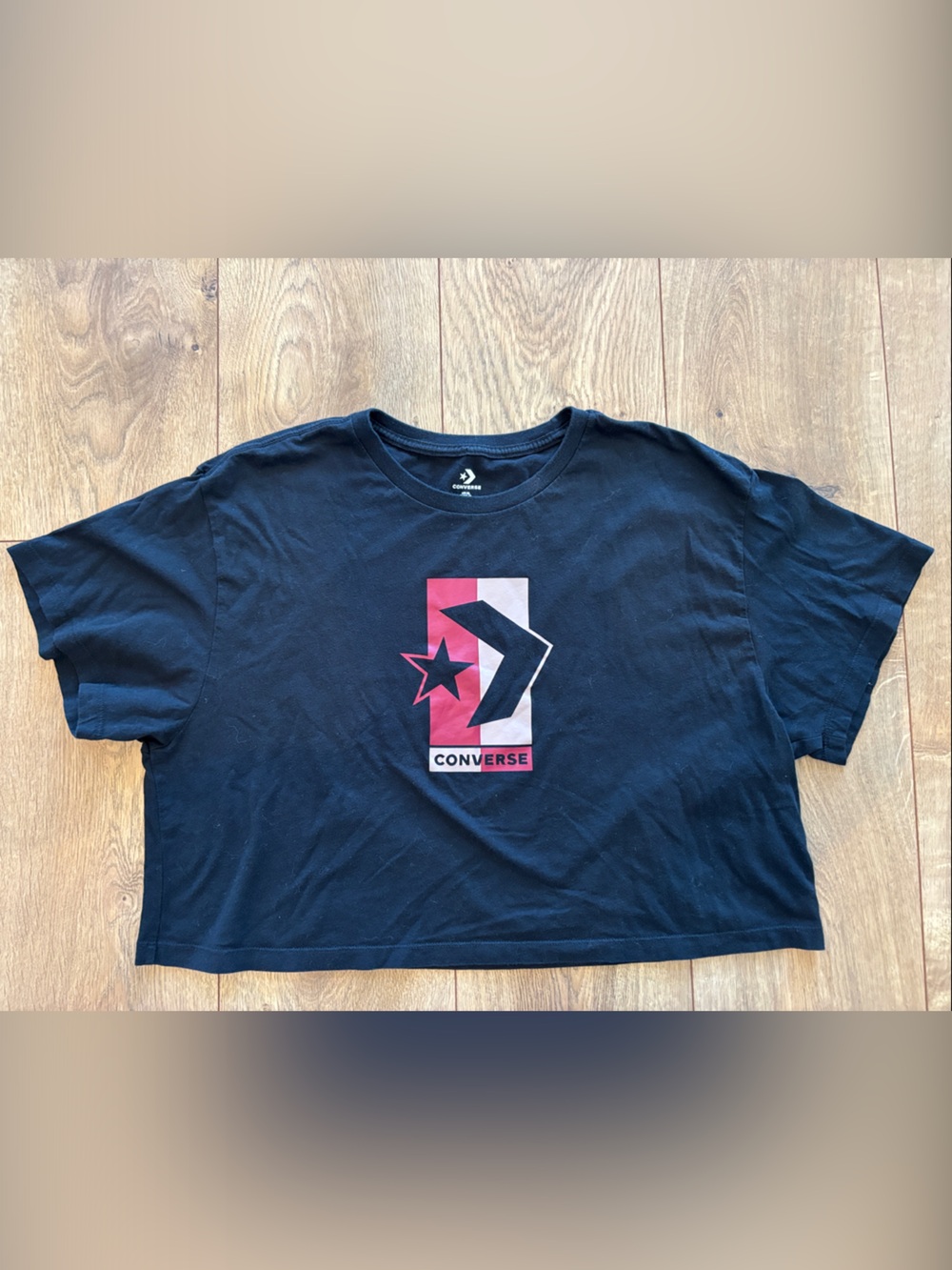 Converse Black Crop Tee with Red Graphic Logo